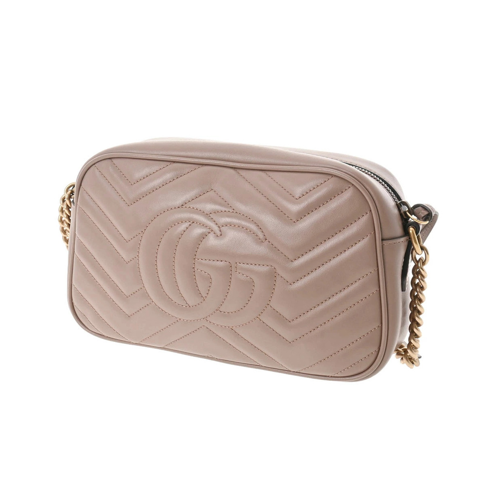 Gucci GG Calfskin Shoulder Marmont Almond Bag Black